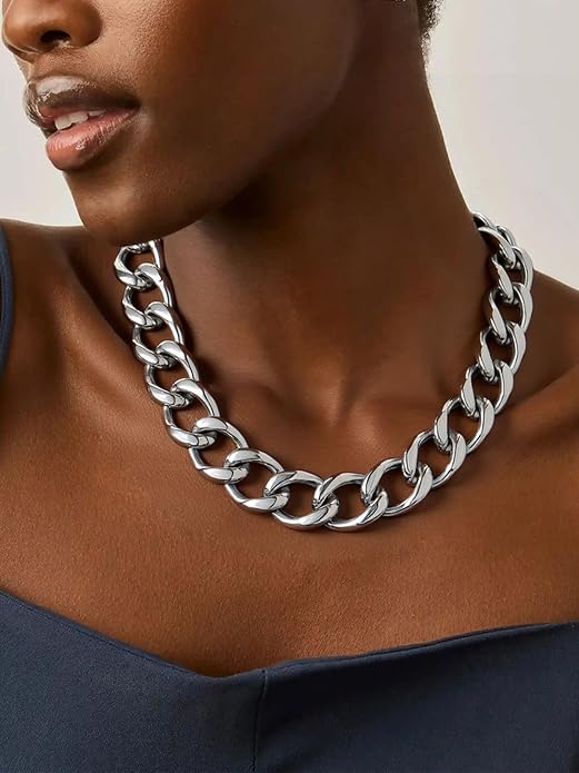 ChainsPro Cuban Link Chain for Women,Stainless Steel Chunky Necklace Silver/Gold Plated Thick Chain Choker, 12/16/20 mm Width,18" and 20" Punk Hip Hop Trendy Non Tarnish Jewelry Gifts