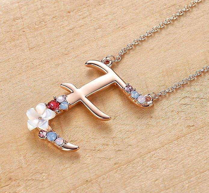 Flower Initial Letter Necklace Pink Red Blue Simulated Pearl Pendant Name Jewelry Made with Austrian Crystals Rose Gold Plated Anniversary Birthday Gifts for Women,18"+2"