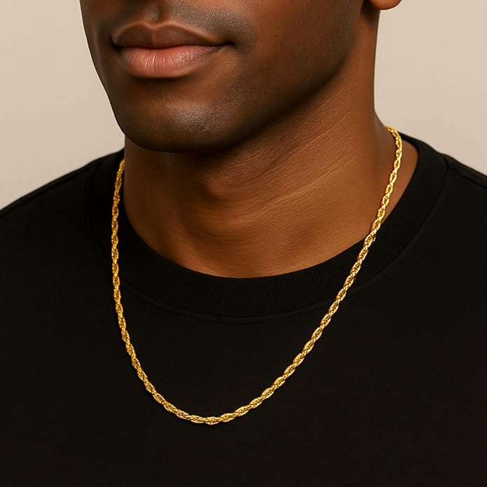 WORLYBEL Solid 14K Yellow Gold Rope Chain Necklace for Men and Women, Lobster Claw Clasp, Jewelry Gift
