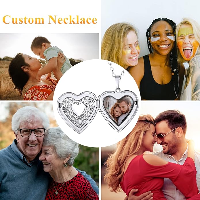 Supcare Locket Necklace That Holds Pictures-Engraved Photo Pendant Custom Jewellery Gifts for Men Women (with Jewellery Gift Box)