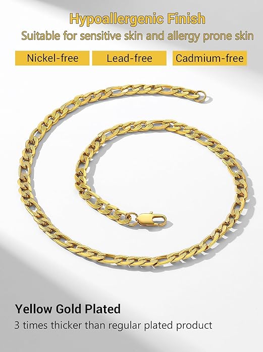 PROSTEEL 316L Stainless Steel Figaro Cuban Chain Necklace for Men, Black/18K Real Gold Plated, 4/5/6/7.5/9/10/13mm, 14inch-30inch, Come with Box