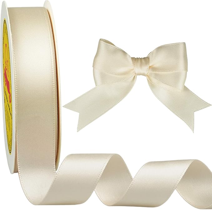 LEEQE Double Face Ivory/Antique White Satin Ribbon 7/8 inch X 25 Yards Polyester Ivory Ribbon for Gift Wrapping Very Suitable for Weddings Party Invitation Decorations and More