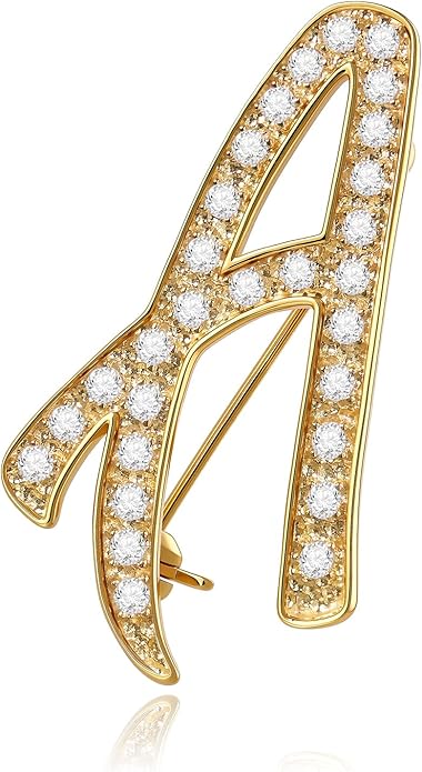 Cicy Bell A-Z Initial 26 Letter Brooch Pins 18k Gold Plated Cubic Zirconia Breastpin Name Personalized Gifts for Women Men