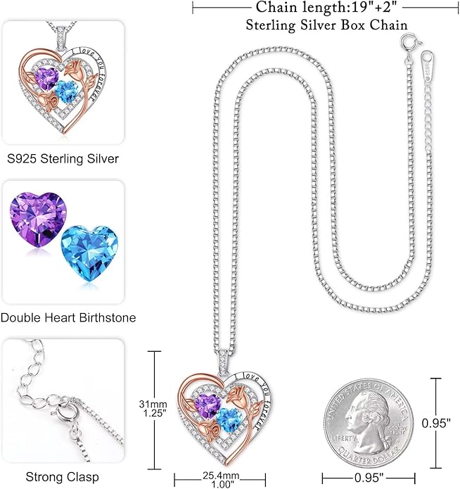 Iefil Birthstone Necklace for Women - Sterling Silver Birthstone Necklace Anniversary Birthday Gifts for Her Wife Mom Daughter