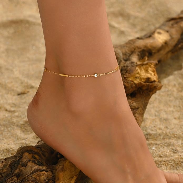 Anklet Bracelets for Women 18K Gold Plated Tennis Anklets Dainty Sapphire Paperclip Pearl Sequin Droplet Adjustable Large Anklet Bracelets Simple Beach Summer Waterproof Foot Jewelry
