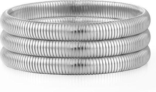 Emibele Gold Bangles Bracelet Set for Women, 18K Gold Plated Chunky Stainless Steel Non Tarnish Stretch Bracelet Stack, Flexible Wide Wristband Bangle Layered Snake Chain Bracelets