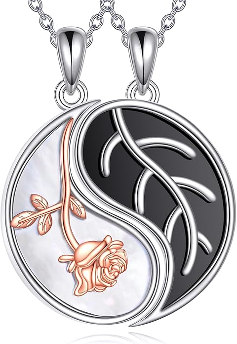 JBAERD Couples BFF Matching Necklaces 925 Sterling Silver Cross/Yin Yang/Sun Moon/Mountain Wave Pendant Necklace Anniversary Birthday Gifts