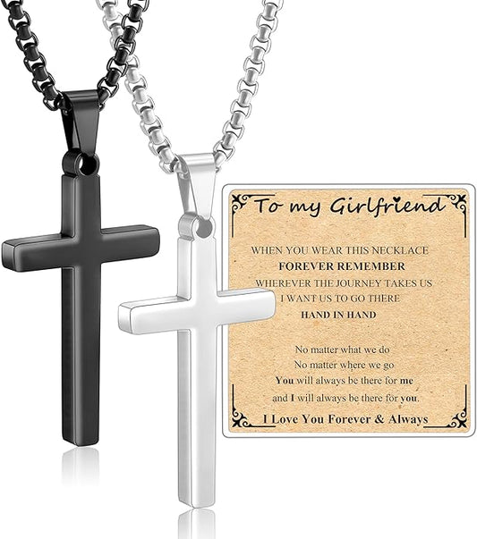 Valentines Day Matching Couple Stuff Cross Necklaces Idea Gifts for Men Women, Anniversary Birthday Engagement Gifts for Couple Boyfriend Girlfriend Husband Wife Love You Forever Cross Necklaces