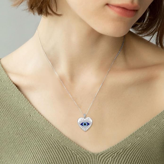 Jewmon 925 Sterling Silver Evil Eye Necklace for Women Lucky Turkey Eye of Proection Necklace Evil Eye Jewelry Gifts for Mom Daughter Grandma