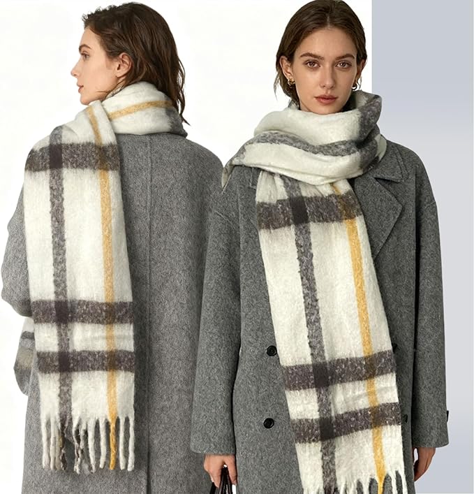 SHOHOKU Large Chunky Plaid Scarf Coloured Checked Oversized Scarf Tassel Soft Fall Winter Thick Warm Shawl Women