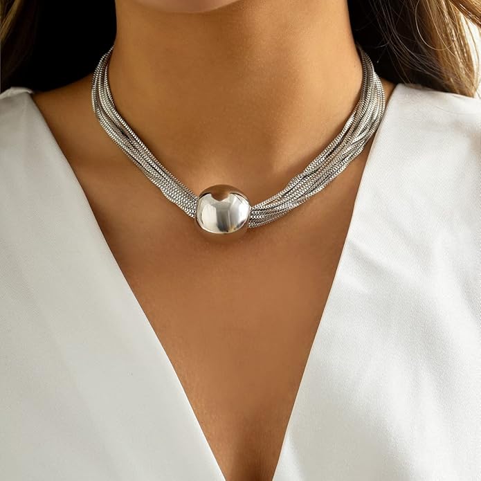 YOOESTORES82 14k Gold Chunky Bead Choker Adjustable Necklace for Women,Trendy Bohemia Chains Choker Statement Necklace Jewelry for Gifts Prom Party