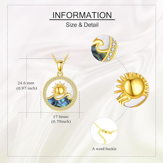 Mother Of Pearl Sunset Necklace 18K Gold Plated Over 925 Sterling Silver Sunset Abalone Shell Pendant Jewelry for Women