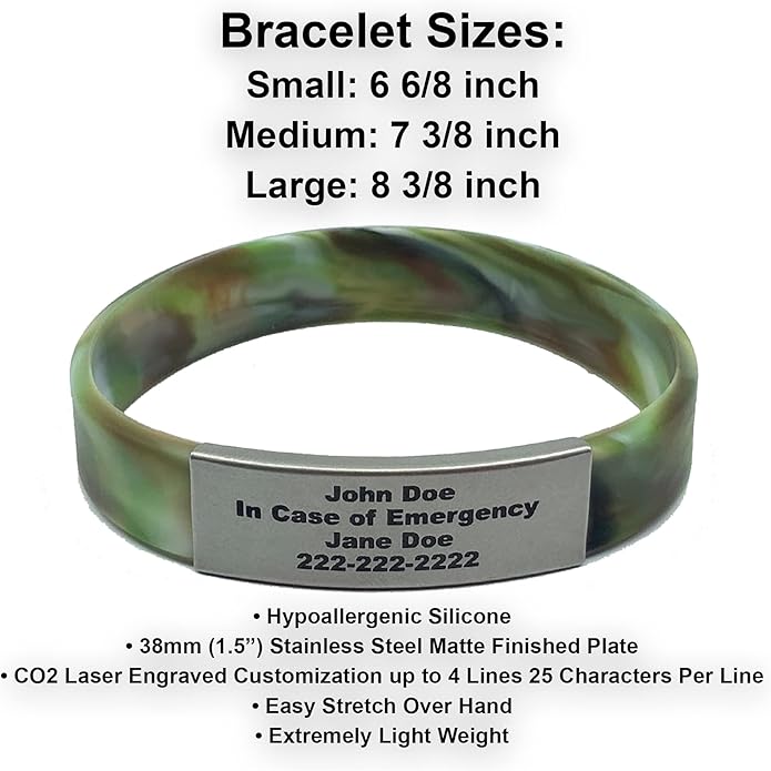 Personalized Medical Alert Bracelet for Men & Women – Custom Engraved Waterproof Silicone Wristband with Stainless Steel ID Plate – Medical ID Bracelet for Allergies, Conditions, ICE Info & Emergency Card
