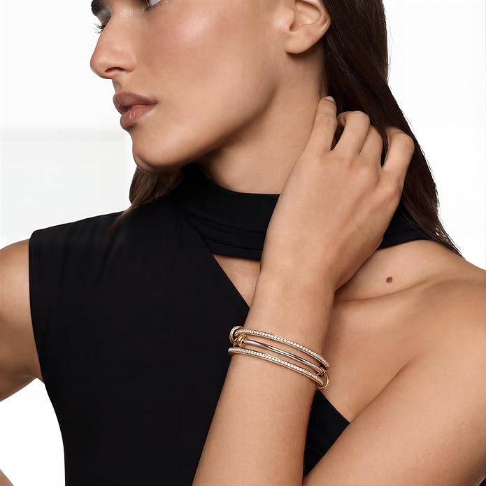 Musishiyu Gold Bracelets for Women Stacking Bangle - 18K Mixed Metal Tri-Color Rolling Interlocking Bands, Cubic Zirconia Fidget Anxiety Jewelry, Valentine's Galentine's Day Gifts (Love, Loyalty, Friendship)