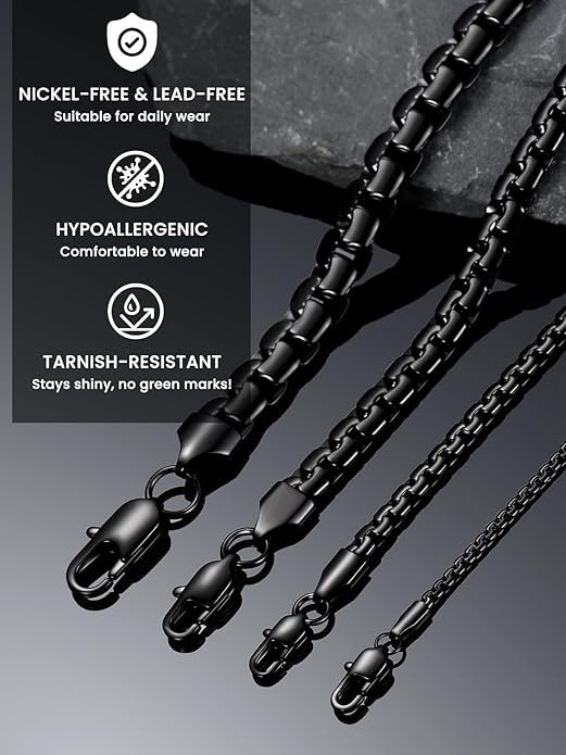 Bestyle 18K Gold Plated/Silver/Black Chain for Men, Hypoallergenic 2/4/6/8mm Stainless Steel Flat Link Chain Necklace for Men & Women Hip Hop Jewelry, 14-30"
