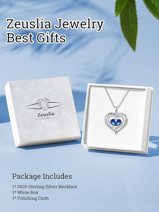 Zeuslia Double Birthstone Necklace Gifts for Wife - 925 Sterling Silver Sunflower/Rose/Crown Cross/Compass/Heart Pendant I Love You Necklace, Anniversary Birthday Gifts for Wife Girlfriend Mom Her