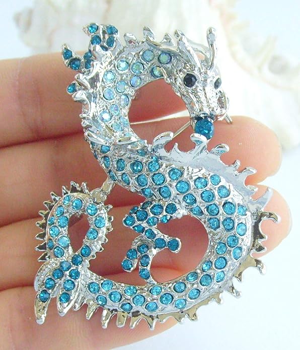 Art Style 2.36" Dragon Brooch Pin Pendant Austrian Crystal BZ2980