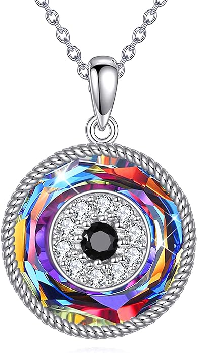 YFN Evil Eye Pendant Necklace for Women 925 Sterling Silver Greek Protection Jewelry with Blue Sapphire and Black Cz Amulet Gift