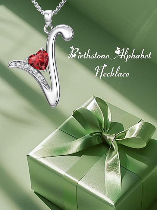 Christmas Gifts for Women Alphabet A to Z Initial Birthstone Pendant Necklaces for Women - 18k White Gold Plated Personalized Name Jewelry Valentine Mothers Day Birthday Gifts for Women Her Girlfriend