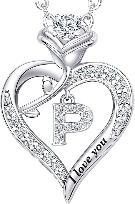 DWWGE Rose Heart Pendant Necklace Gifts for Wife, Engraved 'I love you' Gift for Wife Girlfriend, Anniversary Birthday Eternity Jewelry Present for Women, Moissanite Necklace Gift for Her