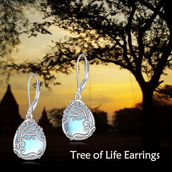 Moonstone Filigree Drop Dangle Teardrop Earrings 925 Sterling Silver Moonstone Leverback Earrings for Women Jewelry Gifts