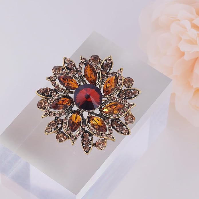 LAXPICOL Vintage Women's Austrian Crystal Elegant Flower Brooch Wedding Broach Pin