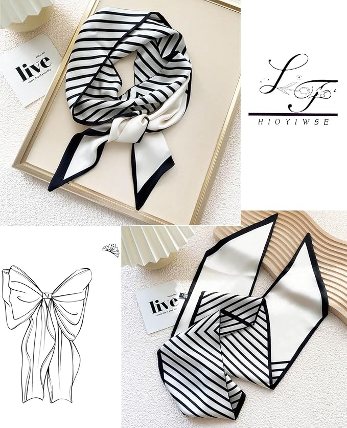 Hioyiwse Head Scarf Hair Neck Scarves For Women Purse Bag Scarfs For Handbags Silky Long Thin Satin Headscarf Fashion