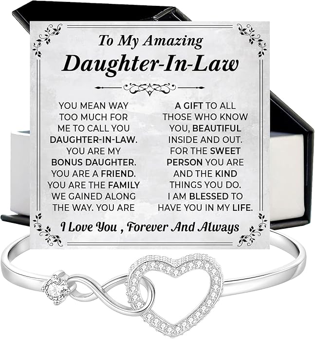 To My Beautiful Daughter In Law Bracelet From Mother-In-Law, Daughter In Law Birthday Gifts, Infinity Star Heart Bracelet For Her With Heartfelt Message Card & Elegant Box, Bonus Daughters Bracelets