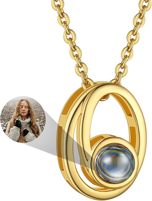 Custom4U Personalized Initial Picture Necklace for Women, Projection Necklace with Picture Inside, Gold/Silver Letter Pendant Necklace, Custom Photo Gifts for Mom Wife Birthday Valentines