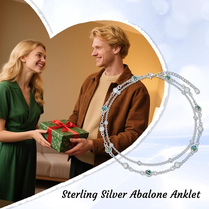 Anklets for Women 925 Sterling Silver Natural Stone Layered Anklet Beach Summer Fine Jewelry Birthday Christmas Gifts for Women Her Mom