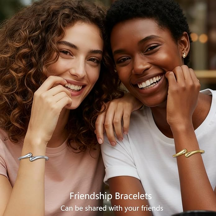 Gold Silver Bangles Bracelet for Women Trendy, 14K Gold Plated Dainty Thick Chunky Cuff Bracelet Stack