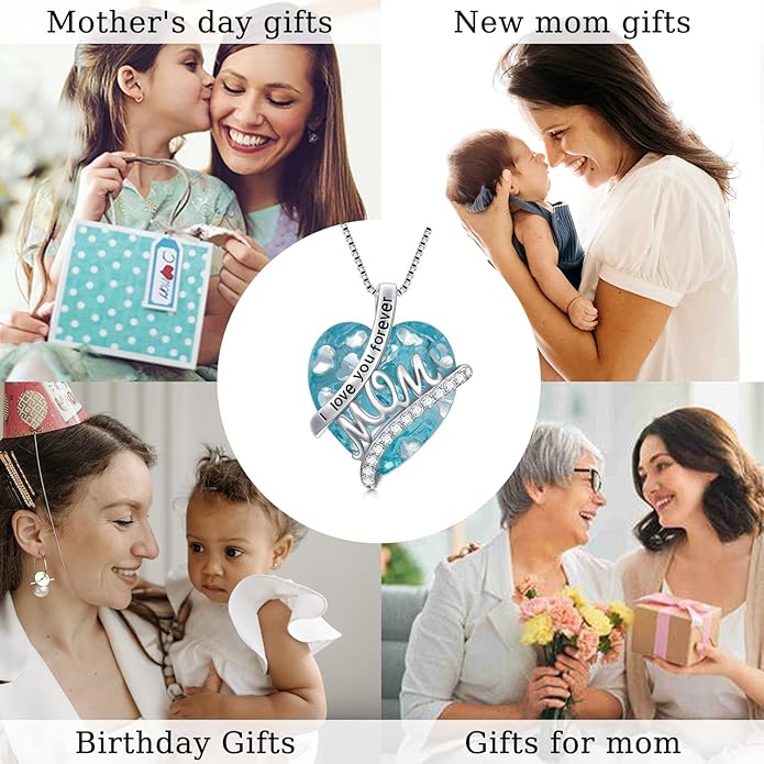 Mothers Day Gifts for Mom s925 Sterling Silver I Love You Forever Love Hear Mon Pendant Necklace with 12 Birthstone Jewelry Birthday Christmas Gifts for Women Grandma Mom Nana From Duaghter Son