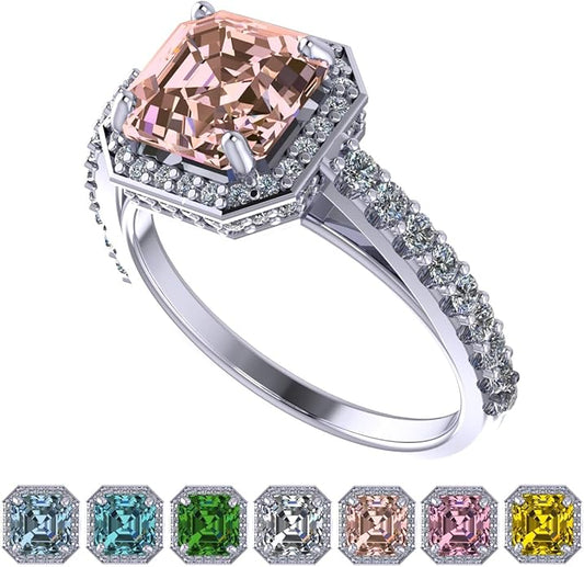 NANA Jewels Sterling Silver Engagement Rings for Women - Choose Simulated Morganite, Citrine, Aquamarine & More