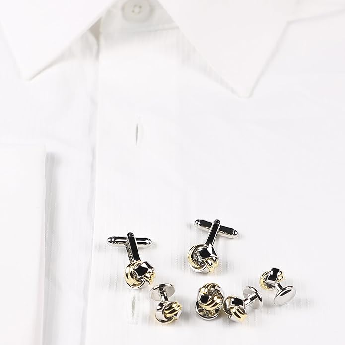MENDEPOT Men Formal Wear Dress Shirt Cufflinks And Studs Set With Box Wedding Groom Groomsmen Gift