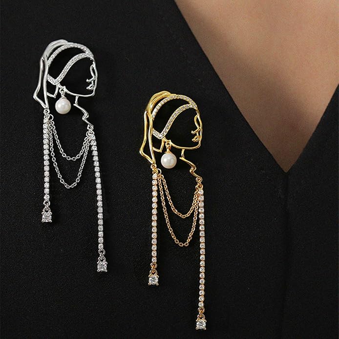Unique Abstract Face Art | Dangle Statement Long Earrings for Women | Rhinestone Tassel Handmade Chandelier Earrings