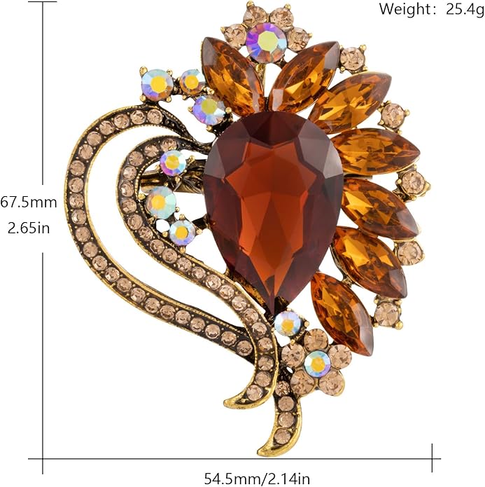 LAXPICOL Vintage Austrian Crystal Elegant Heart Flower Brooch Pin For Women Wedding Broach Pin