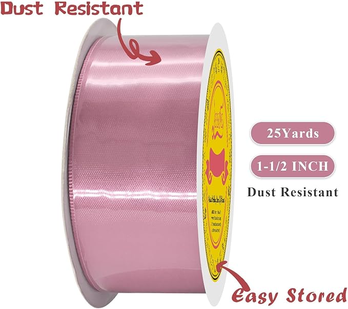 LEEQE Double Face Rose Mauve Satin Ribbon 1-1/2 inch X 25 Yards Polyester Rose Mauve Ribbon for Gift Wrapping Very Suitable for Weddings Party Hair Bow Invitation Decorations and More