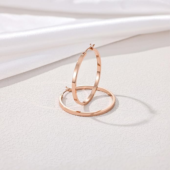 Gacimy Flatted Hoop Earrings for Women 14K Gold Plated with 925 Sterling Silver Post