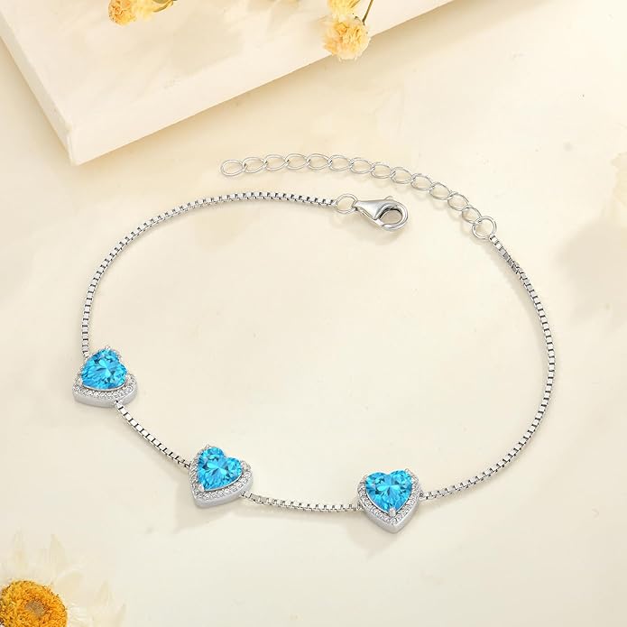 Love Heart Bracelet 925 Sterling Silver Halo Heart Birthstone Bracelet Jewelry Gifts for Women