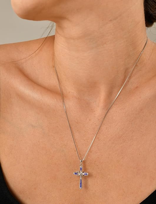 YL 925 Sterling Silver Cross Necklace for Women Halo Infinity Pendant Birthstone Jewelry for Mom