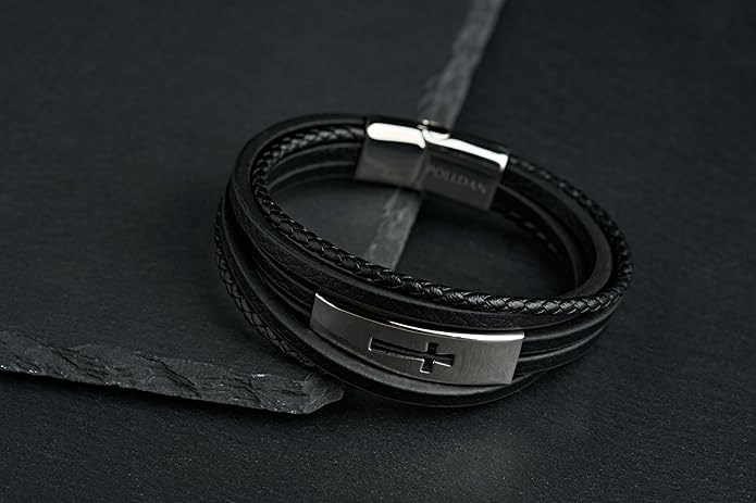 Cross Bracelet for Men - Genuine Leather Religious Bracelets | Stylish Christian Bracelet for Men - Perfect Faith Accessory | Mens Cross Bracelet - Christian Jewelry