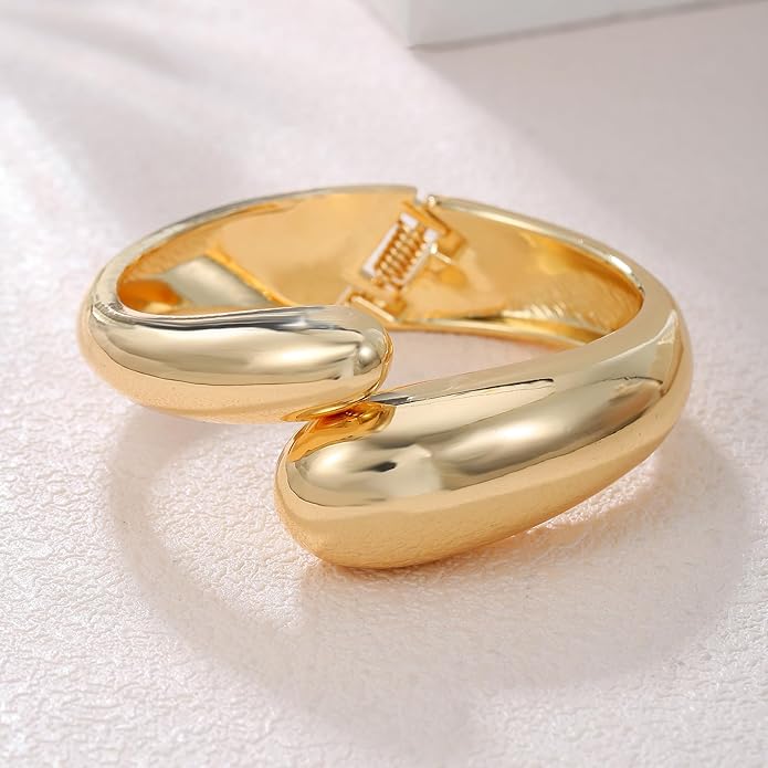 jokcde Chunky Gold/Silver Gold Cuff Bangle Bracelets for Women Trendy Hinged Cuff Open Wide Chunky Gold Bracelet Minimalist Bangle Jewelry Gift