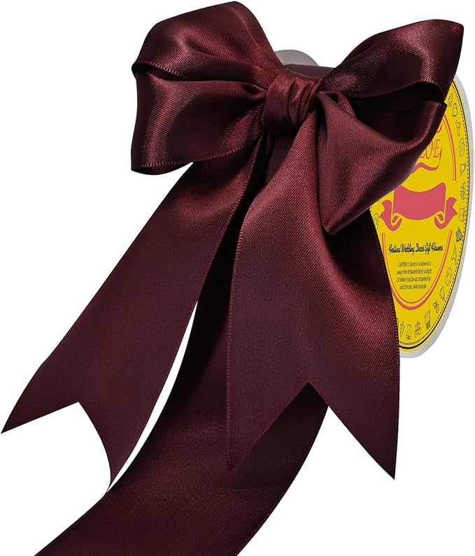 LEEQE Double Face Burgundy Satin Ribbon 2" X 25 Yards Polyester Burgundy Ribbon for Gift Wrapping Very Suitable for Weddings Party Invitation Decorations and More