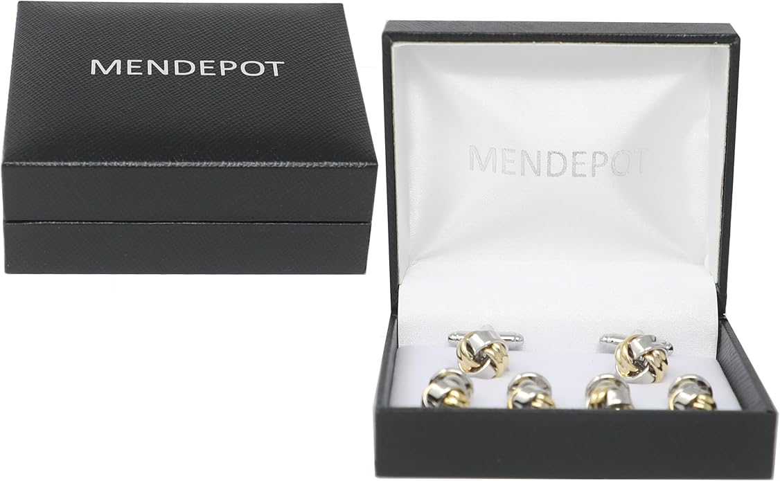 MENDEPOT Men Formal Wear Dress Shirt Cufflinks And Studs Set With Box Wedding Groom Groomsmen Gift