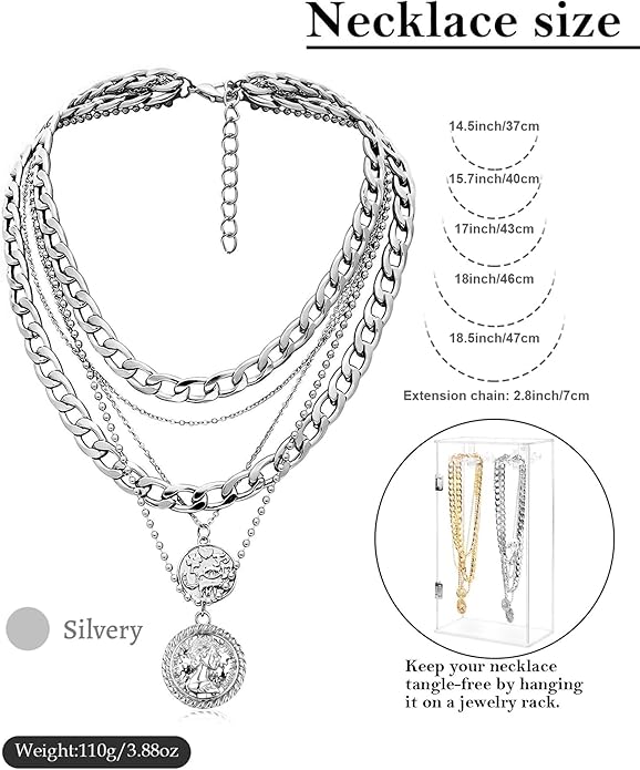 MJartoria Layered Necklaces for Women Trendy Retro Coin Pendant Necklace Dainty Chunky Chain Choker Necklaces for Jewelry Birthday Gifts