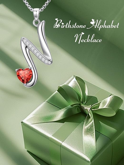 Christmas Gifts for Women Alphabet A to Z Initial Birthstone Pendant Necklaces for Women - 18k White Gold Plated Personalized Name Jewelry Valentine Mothers Day Birthday Gifts for Women Her Girlfriend