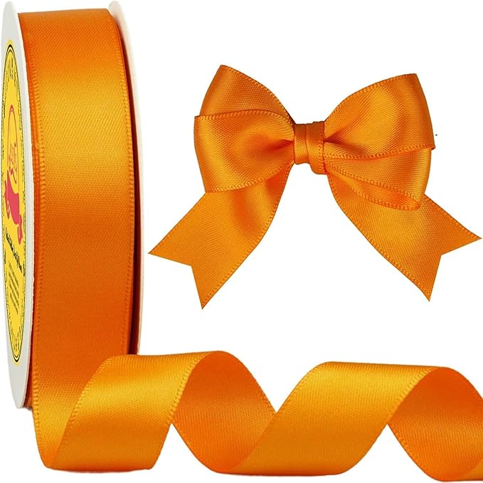 LEEQE Double Face Autumn Orange Satin Ribbon 7/8 inch X 25 Yards Polyester Autumn Orange Ribbon for Gift Wrapping Very Suitable for Weddings Party Invitation Decorations and More