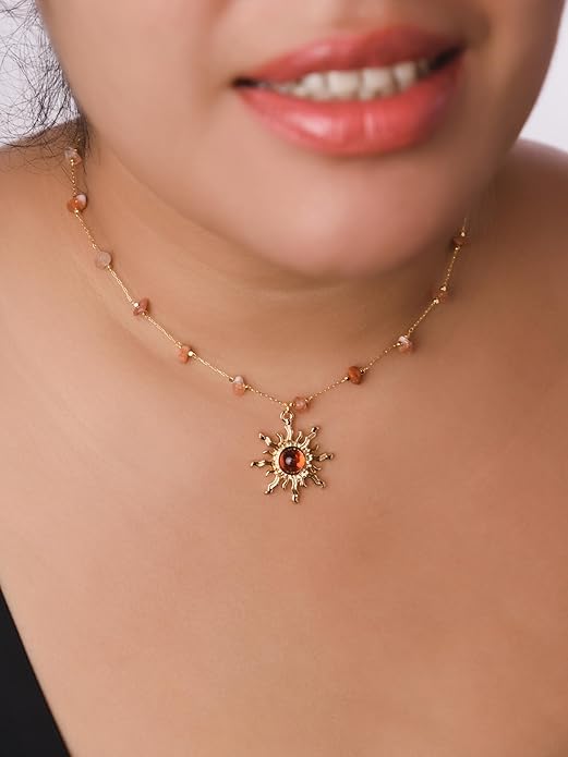 Sacina Sun Choker Necklace, Natural Crystal Necklace, Boho Hippie Jewelry, Christmas Jewelry Gift For Women