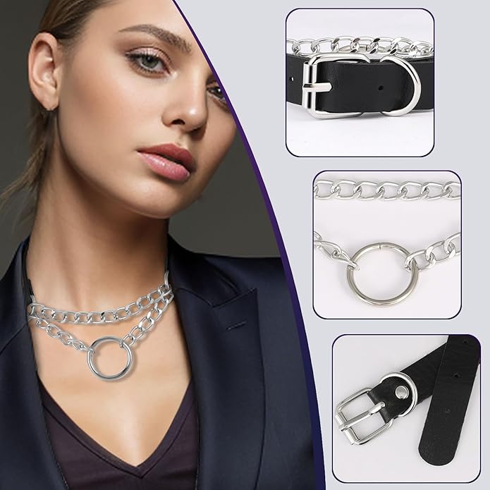 MILAKOO PU Leather Punk Choker Necklaces Circle/Heart Charm Adjustable Collar Necklace for Women