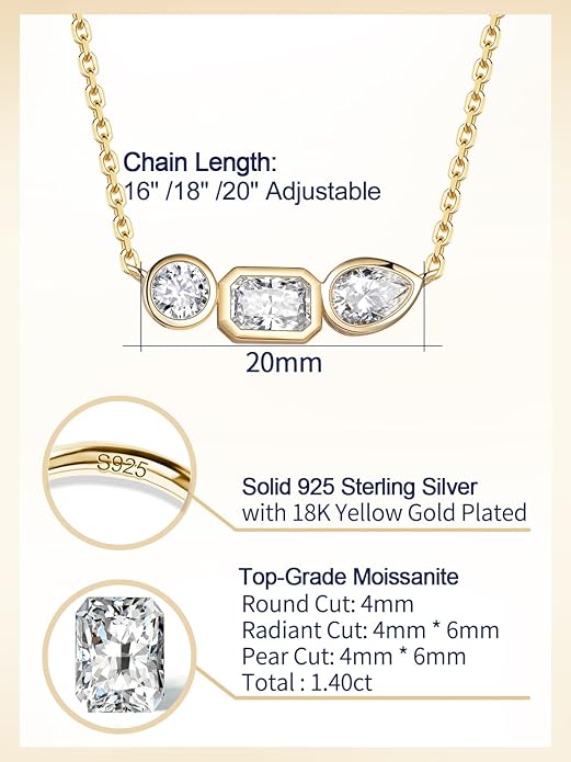 CYW Moissanite/Ruby/Sapphire/Emerald Dainty Pendant Necklace for Women, Novelty Design, Really Authentic Solid 925 Sterling Silver, 16"/18"/20" Adjustable, Birthday Anniversary Valentines Gift